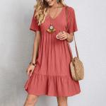 2023 Summer European and American Female Skirt Loose Casual Short Sleeve Waist