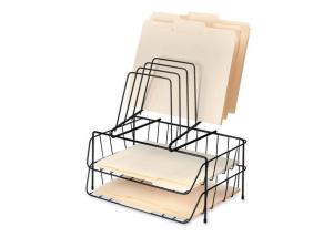 Wholesale Iron Wire Metal Magazine Stand , Two File Office Table Top Wire Display Racks from china suppliers