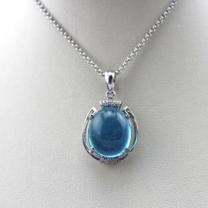 Wholesale 925 Silver Jewelry 12mmx14mm Oval Dome Blue Topaz Cubic Zircon Pendant(PSJ0407) from china suppliers