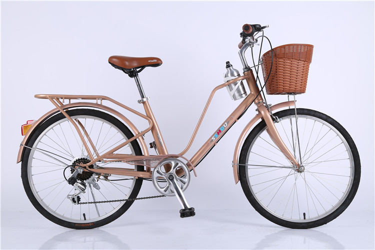 Made in China steel colorful 26 OL city bicicle for lady with Shimano thumb shifter 7 speed with pvc basket