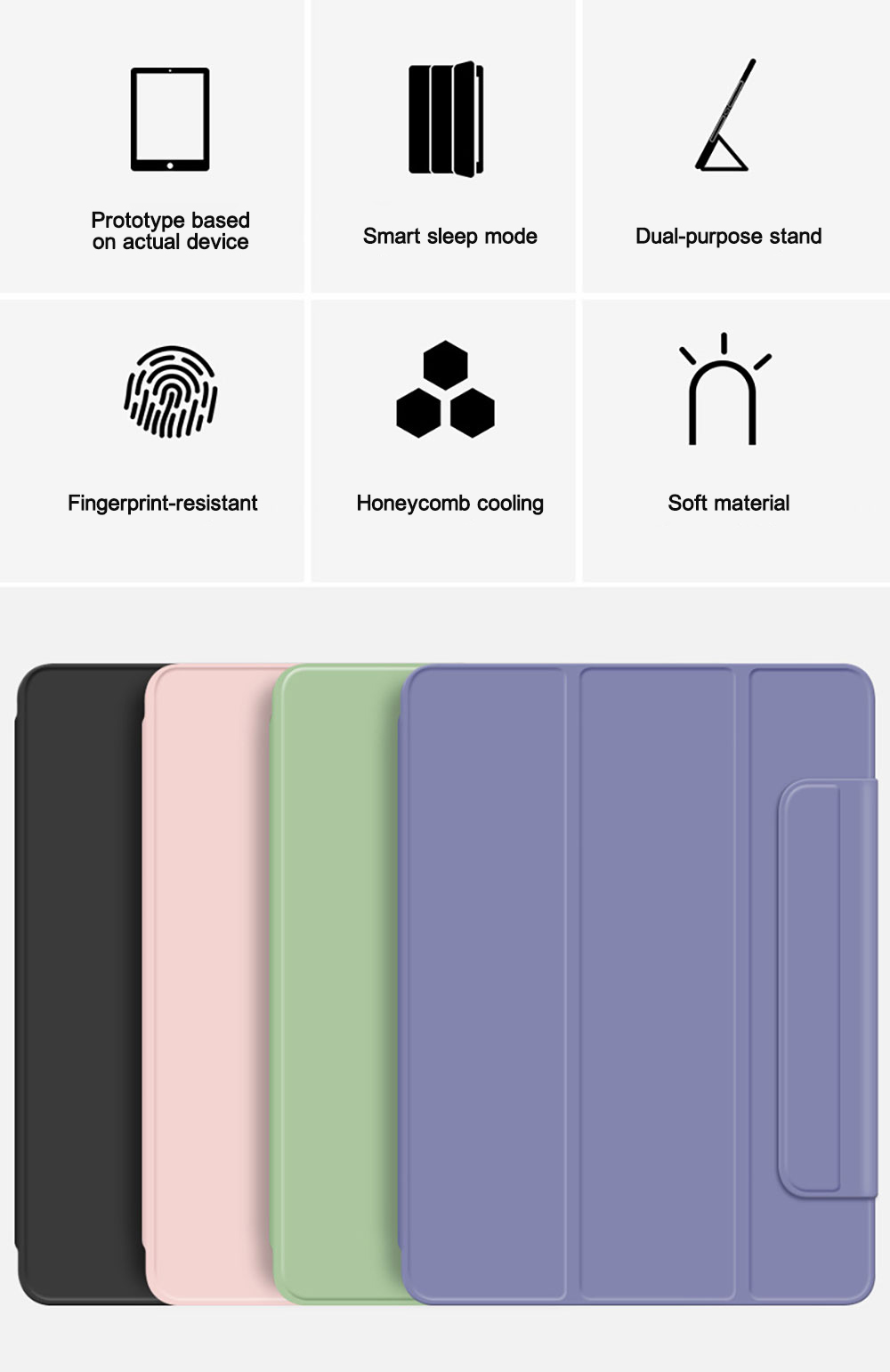 Laudtec Gradient Ultra Slim PTU+PC Leather Tri-Fold Magnetic Tablet Case for iPad Smart Sleep Drop Protection Custom Logo OEM