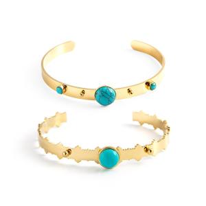 Wholesale Natural Stone Turquoise 18K Gold Plated Bangles For Women Adjustable from china suppliers