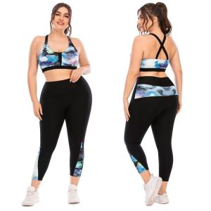 Wholesale Women Workout Sports Bra And Leggings Set Printed Pattern Plus Size Zipper Pocket from china suppliers