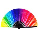 Large Bamboo Folding Hand Fan Custom Print Rave Festival Handheld Fan for