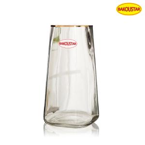 Wholesale Hand Blown Square Clear Glass Vase With Gold Tracing from china suppliers