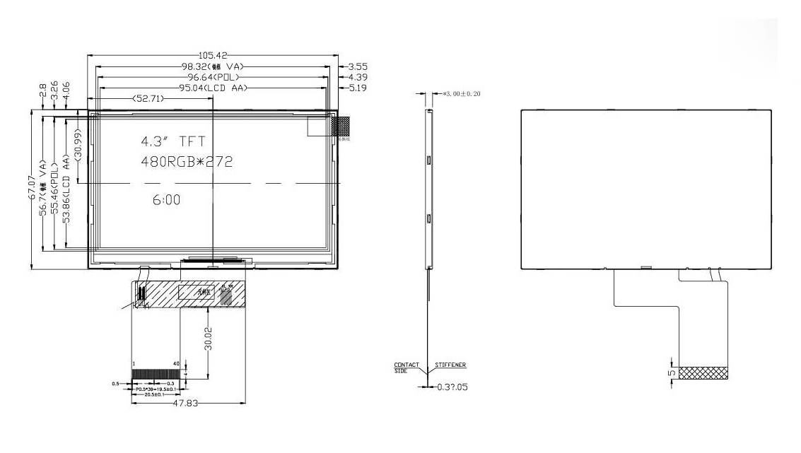 4.3 Inch TFT Display Screen 400*720 Resolution RGB Interface