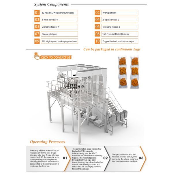 Automatic Cassava Chips Packing Machine 60-100BPM 10g-300g