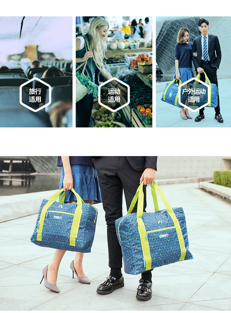 Lightweight Fold Up Carry Bags , High Durability Travel Blue Folding Bag