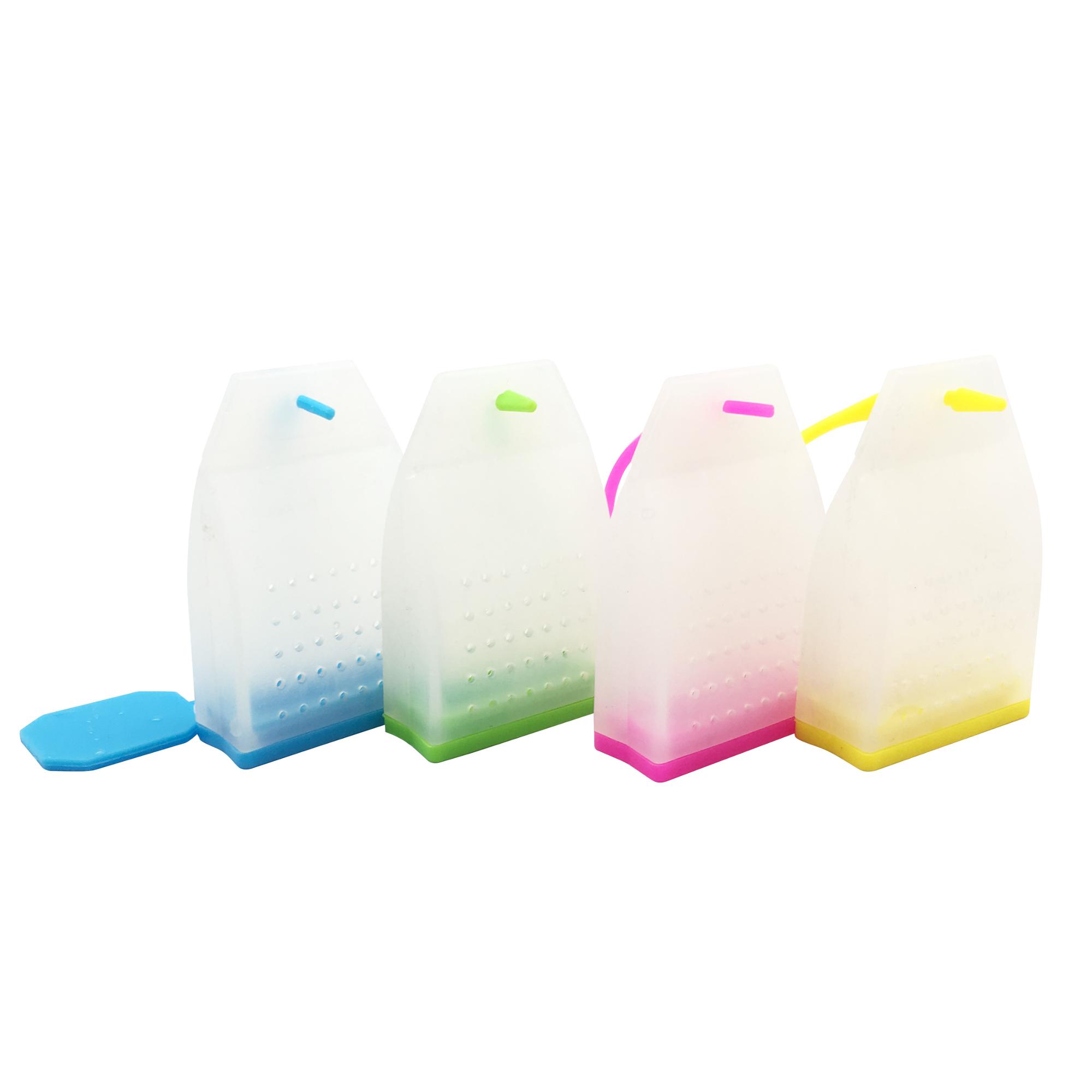 4pcs BPA- Free Custom Logo Printed Colorful Genuine Reusable Silicone Tea Bag Infuser Gift Set with Cute Snail Cup Charms