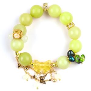Wholesale Handmade Gemstone Beaded Bracelet Lemon Jade Stone Bracelet Adjustable Peal Charms Bracelet For Party Daily Wearing from china suppliers