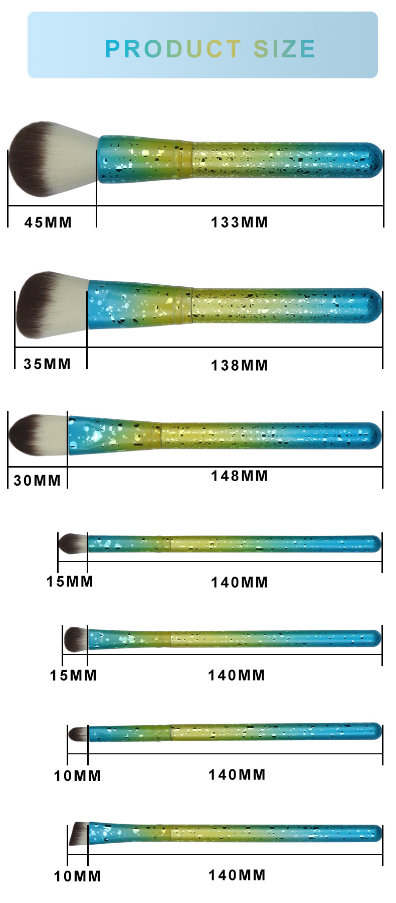 High end Makeup Brush Set 7 Pcs Durable Gradient Color Vegan Beauty Tool