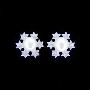 Wholesale Girl White Silver Pearl Earrings Sterling Silver Jewelers With Elegant Snowflake from china suppliers