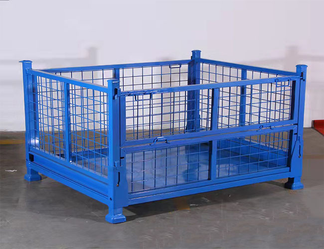 Galvanized Storage Box 6.4mm Metal Pallet Cage With Feet / Foldable Wire Frame