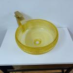 17.7 Inch Yellow Bathroom Sink Bowl Style 180mm 12mm Round Crystal