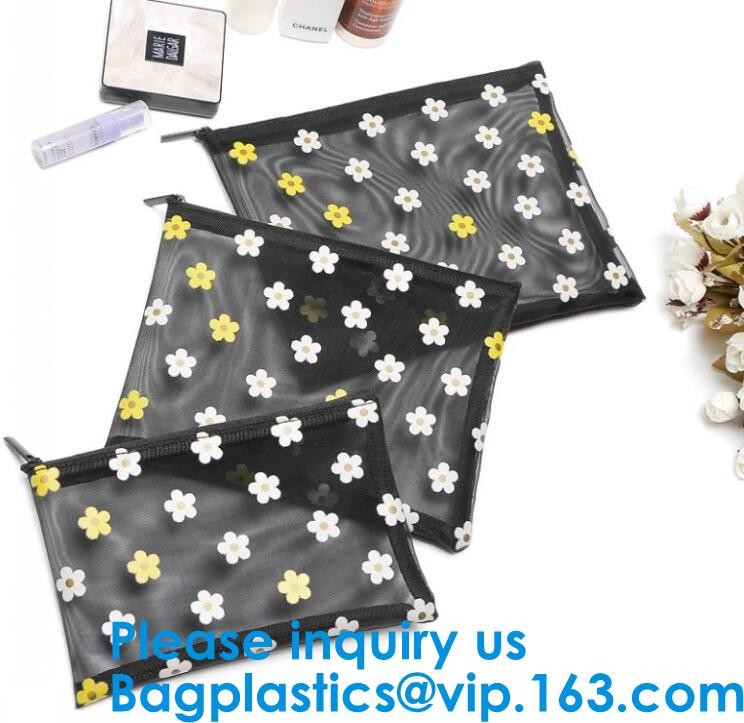 Travel Toiletry Pouch Nylon Mesh Cosmetic Makeup Organizer Bag Zipper Mesh Makeup Bag,Ladies Eco Makeup Hand Bag