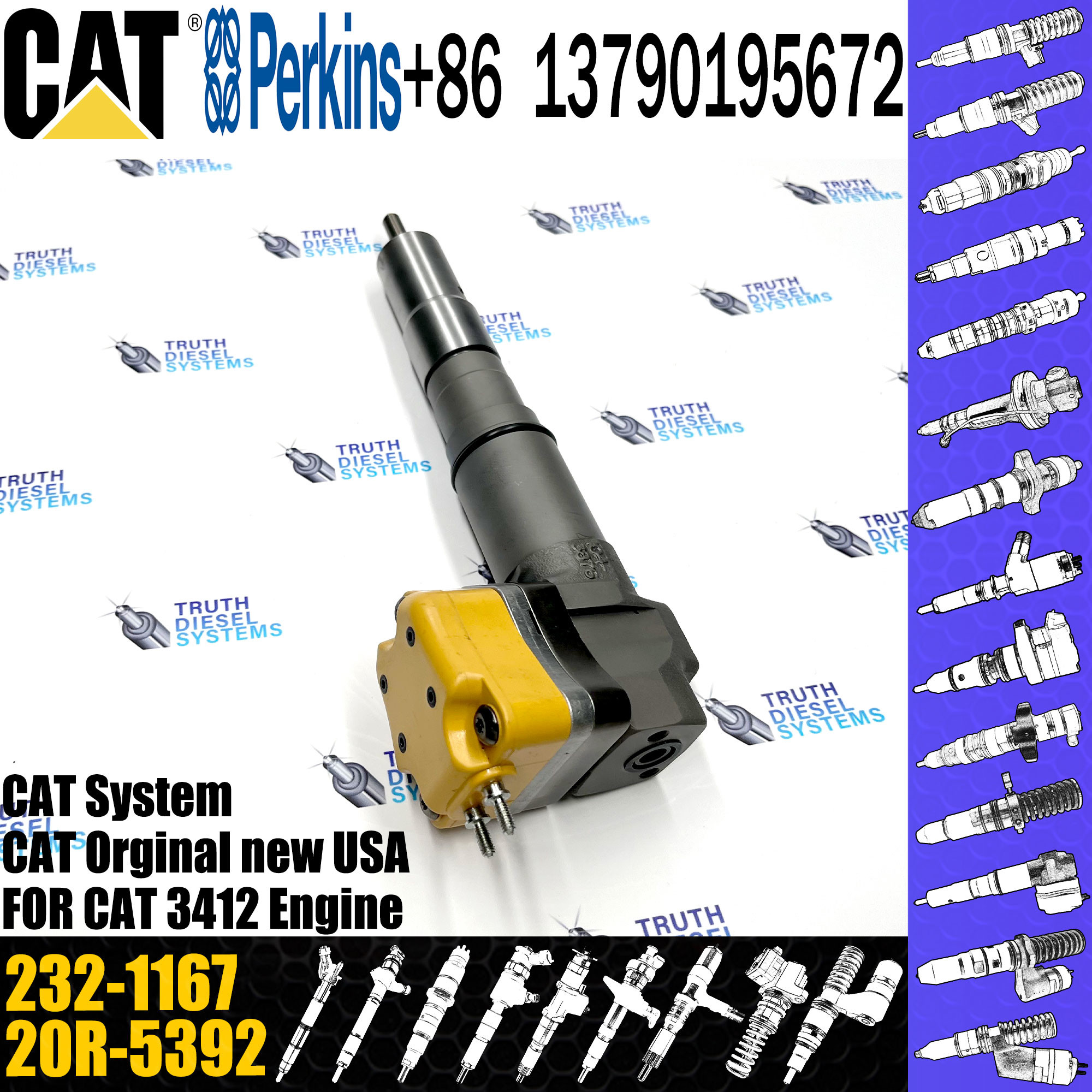 Diesel Fuel Injector 20R-4148 232-1171 232-1167 138-8756 155-1819 232-8756 111-7916 198-4752 For 3412 3412E Engine