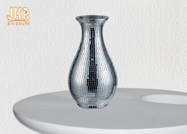 Modern Luxury Fiberglass Flower Pot Table Vase Plant Pots Silver Mosaic Glass
