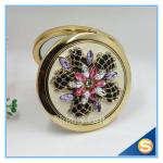Shinny Gifts Luxury Rhinestone Flower Design Metal Compact Mirror Small Makeup