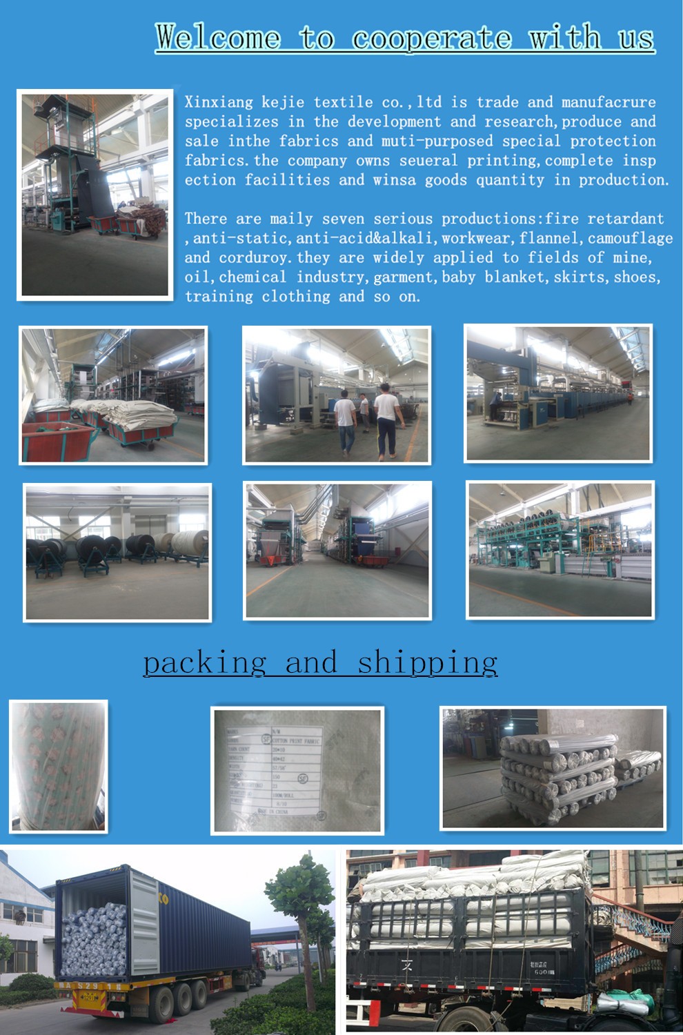 Kejie proban flame retardant 100% cotton twill fabric