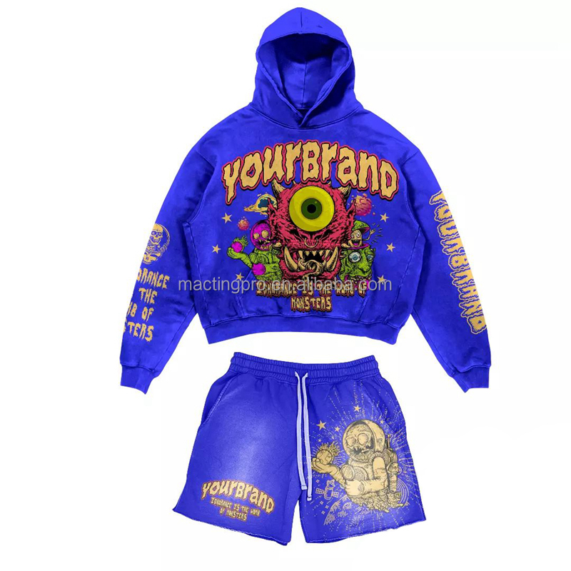 Summer Casual Men's Reflective Tracksuit Sets with Custom Logo Print Hoodie and Shorts