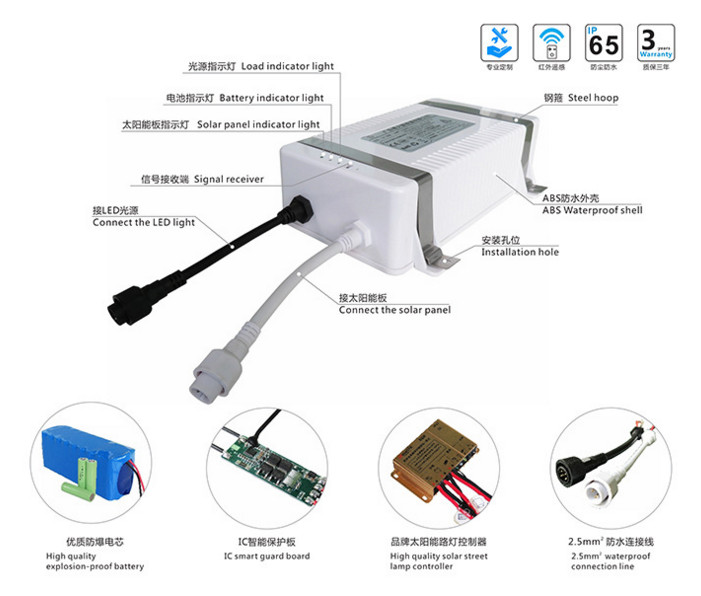 12v 60ah Solar Streetlight Lithium Batteries Integarted Storage and Control