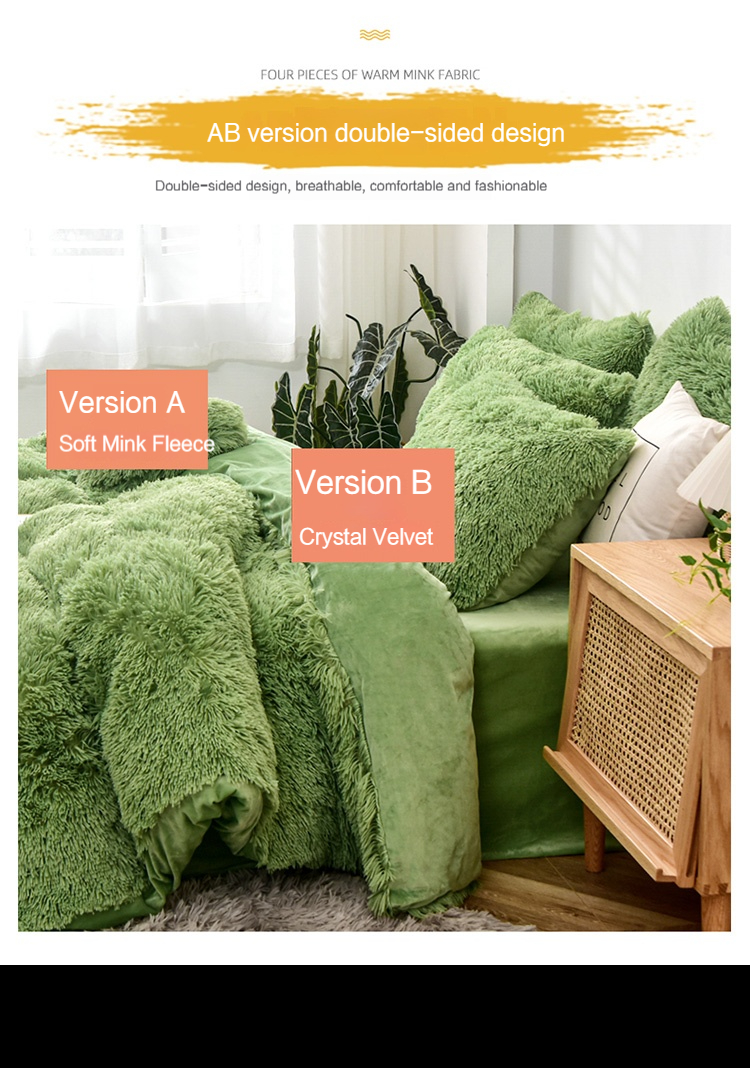 Customizable Modern Style Rainbow Color Faux Fur Velvet Fluffy Plush Soft Bedding Set