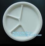 Round 11 inch 4 compartment disposable corn starch plates,3 compartments