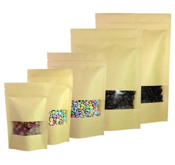 Stand Up Doypack Heat Seal Brown Kraft Paper Packaging Bags Multi Size With