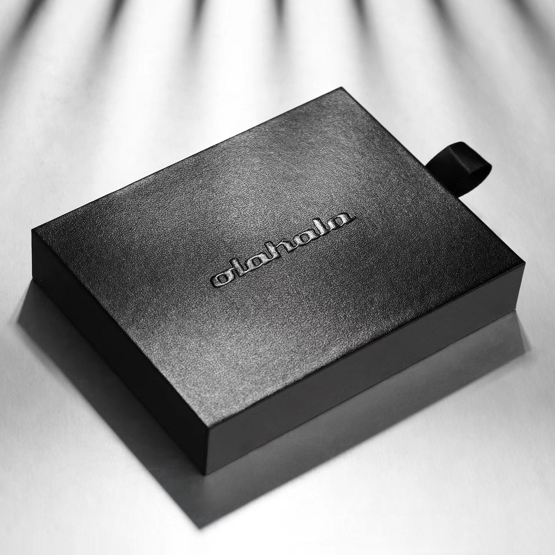 Rectangular Cardboard Exquisite Gift Black Embossing Foil Logo Drawer Box for Products
