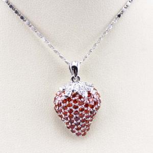 Wholesale 925 Sterling Silver Created Garnet Strawberry Pendant Necklace (P31) from china suppliers