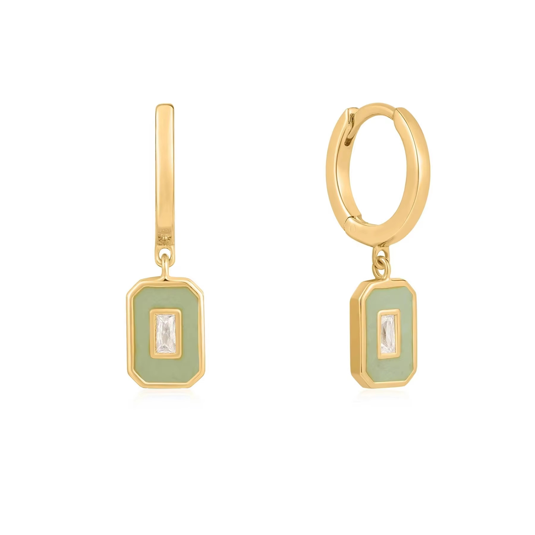 Baguette CZ & Enamel Hoop Earrings 925 Silver 18K Gold Plated, Handcrafted Jewelry for Women