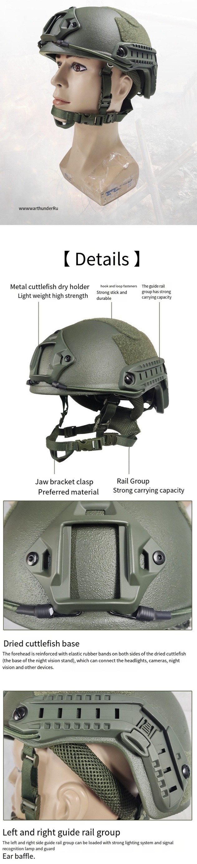 Factory FAST/MICH Level II Tactical Helmet with PE Polymer Material, NIJ 3A Ballistic Protection, and Vented Liner
