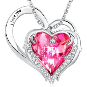 Wholesale Lead Free Sterling Silver Heart Pendant Necklace 1.18x0.98in Austrian crystal Pink Crystal from china suppliers