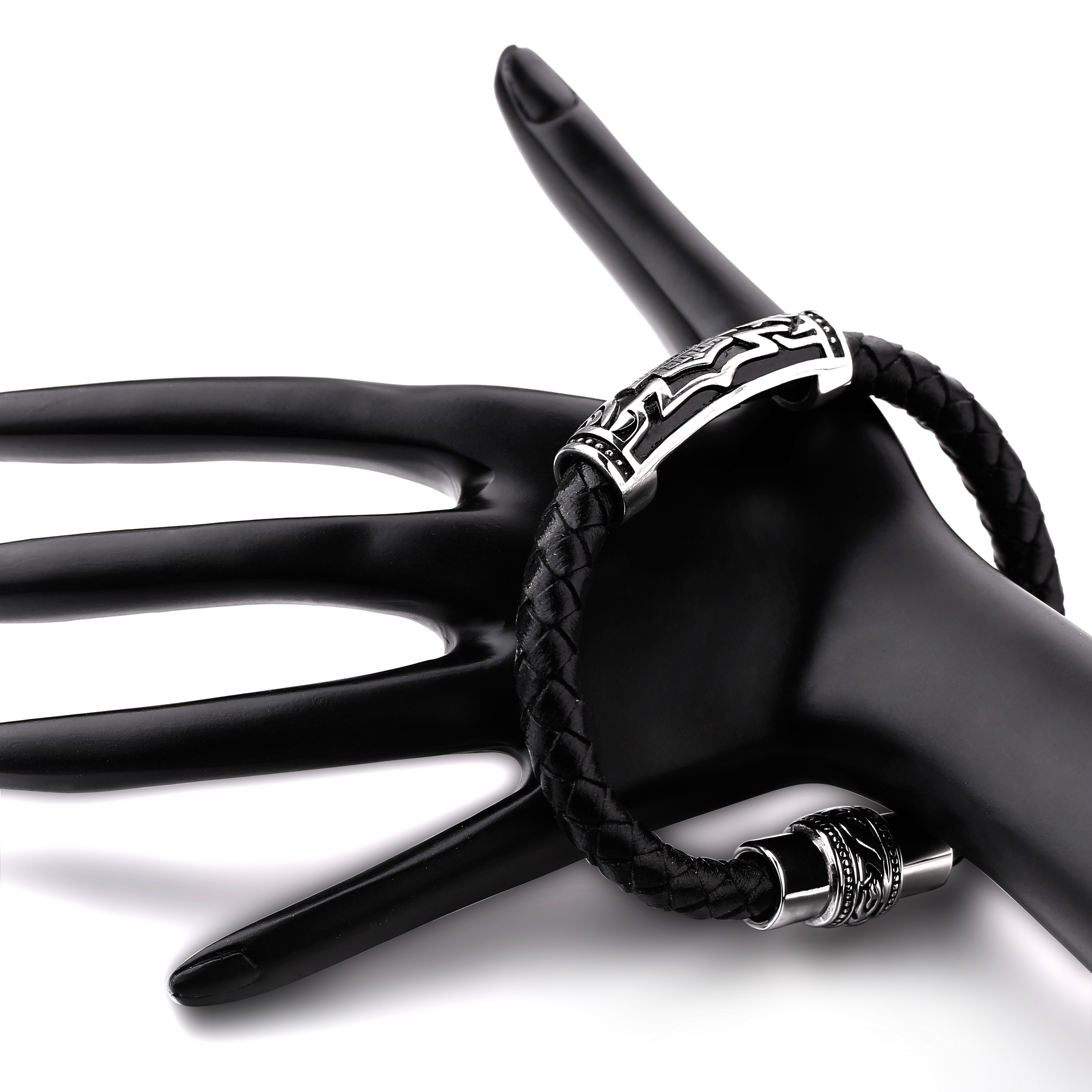 Man's Stainless Steel Clasp Braided Leather Bracelet Wholesale For Party