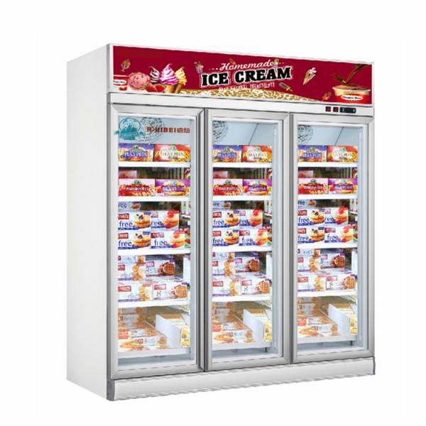 Supermarket 3 doors display refrigerator -22C upright glass door freezer