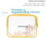 Trendy transparent PVC makeup bag with nylon handle, pvc hanging travel cosmetic