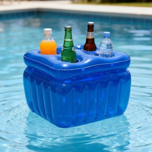 Inflatable Floating Ice Cooler with Lid, Customizable PVC Pool Drink Cooler with Cup Holders for Summer Parties, OEM ODM Supported Customizable