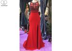 Red Mermaid Style Dress Slit Sleeveless Top Heavy Beading Back Hollow Fishtail