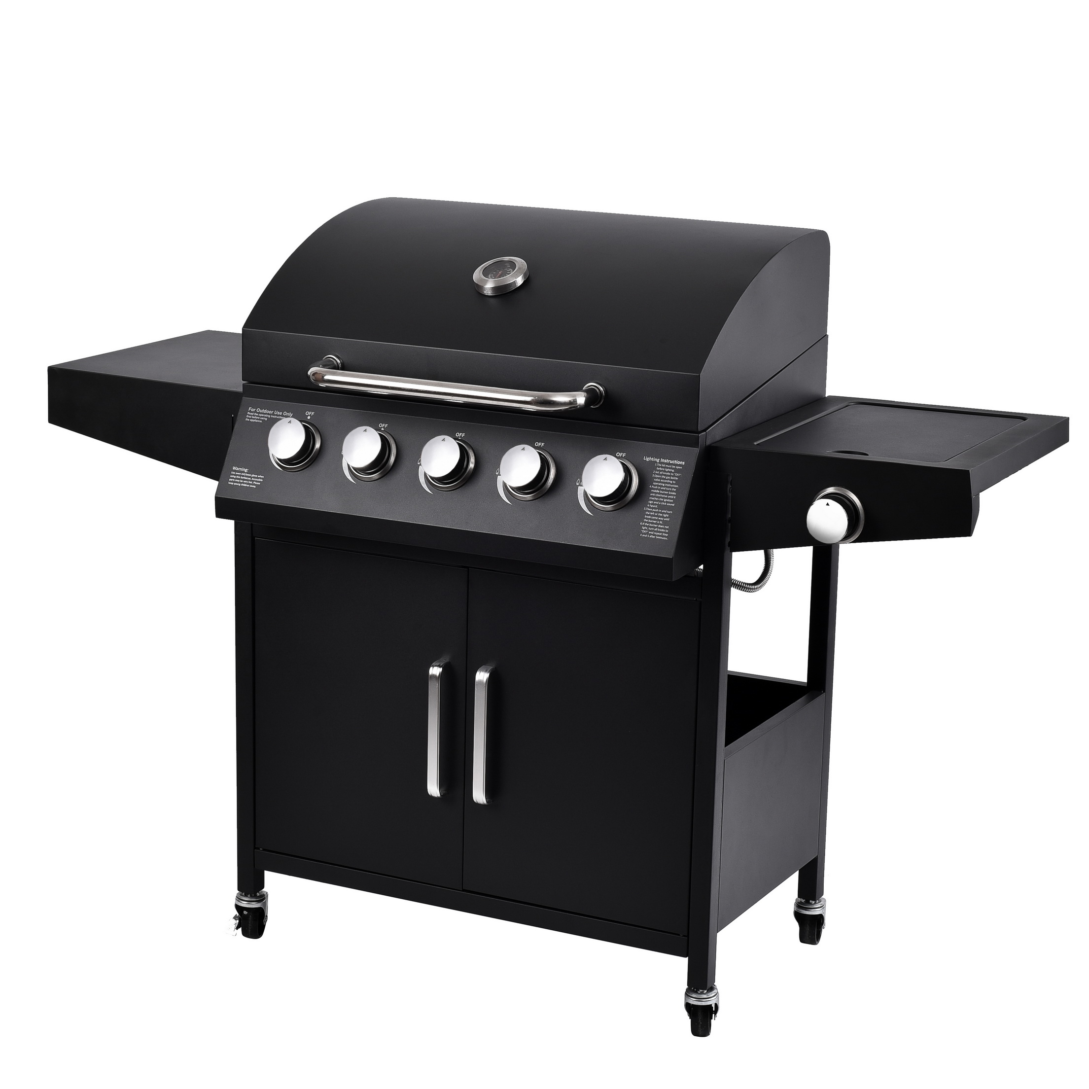 CE/TUV/LFGB Certified Warming Grid 430 SS 5 1 Burners Gas Grills for Outdoor BBQ