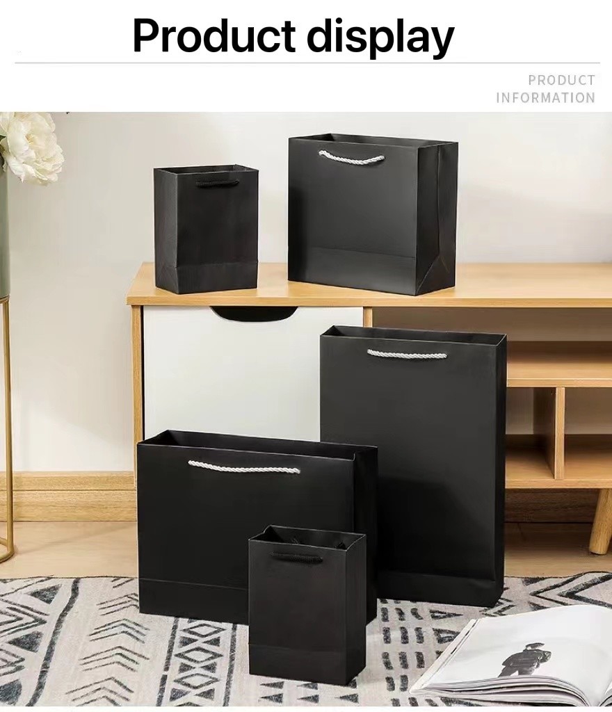 OEM Luxury Black Paper Jewelry Gift Bags 12x16x7cm To 29x22x9cm