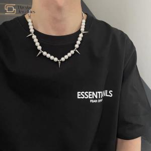 Wholesale Pearl Cone Pendant Hip Hop Titanium Steel Necklace Clavicle Women Men from china suppliers