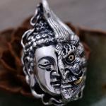 Women Men Retro Sterling Silver Buddha Demon Design Pendant Necklace N808062
