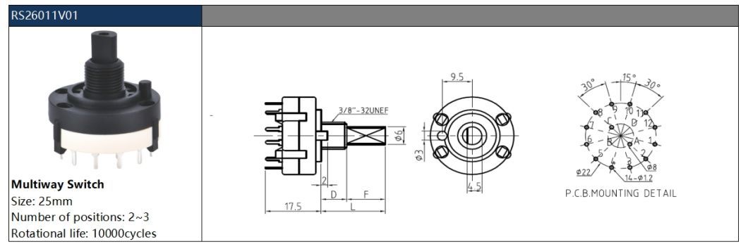 RS26 Rotary Type Band Switch Position Switch