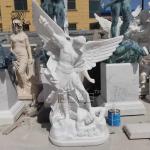White Marble Archangel Sculpture Natural Stone St. Michael Statue European