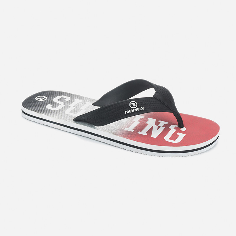 Mens PVC Lightweight Black Thin Strap Flip Flops With EVA Sole