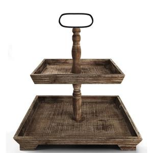 Wholesale Customization Farmhouse Wooden 2 Tier Tray Stand for Serving Food Fruits Cupcakes Square Tier at Restaurant Home Cake from china suppliers