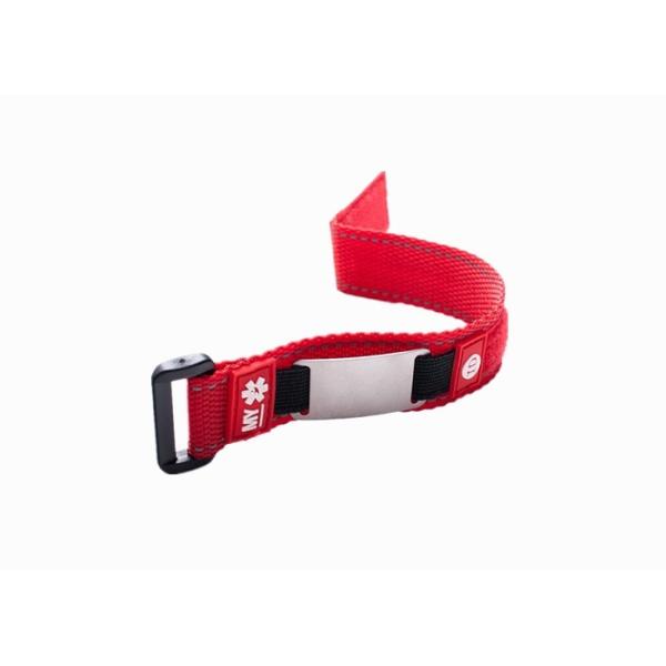 Red Color Sports Identity Bracelets , Good Fabric Custom Velcro Wristbands