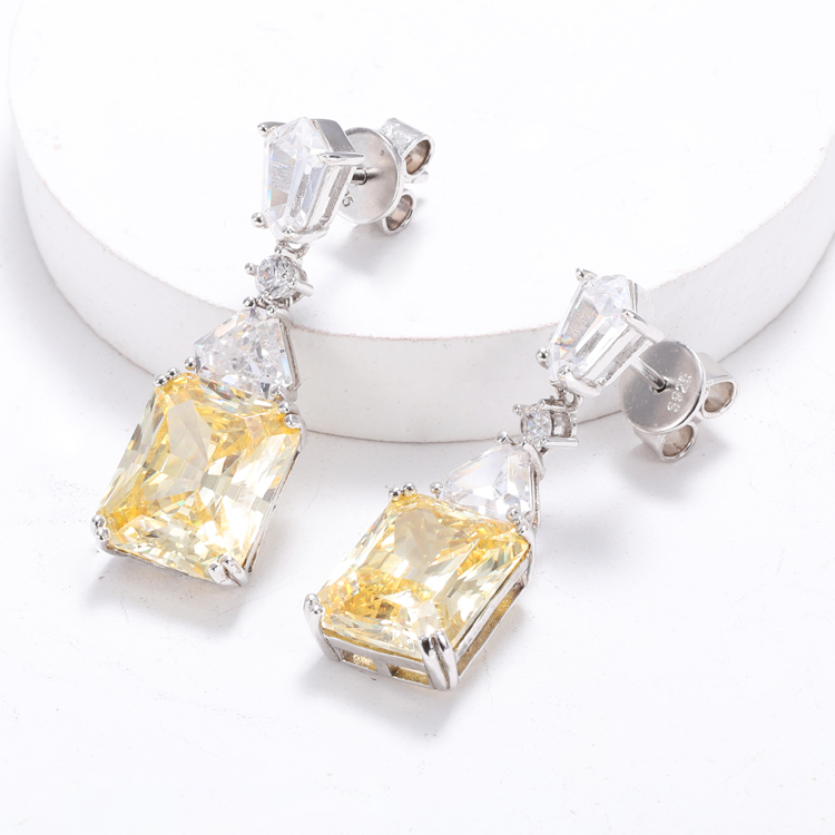 Yellow CZ Drop Earrings White Gold Plated 925 Cubic Zirconia Drop Earrings