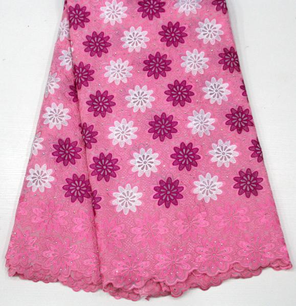 Swiss Cotton Lace Fabric , Multi Colored Embroidered Floral Lace Fabric For