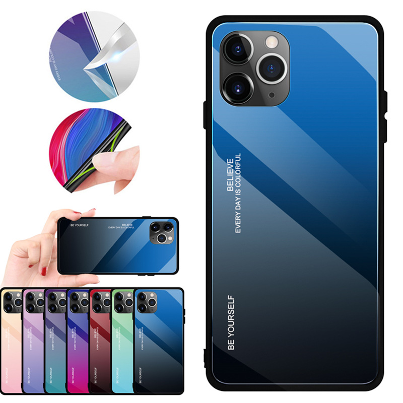 7 Colors Gradient Shockproof Tempered Glass Phone Case For IPhone 11 No Special Craft
